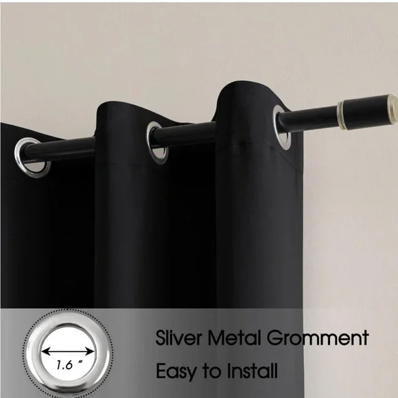 Rutterllow Darkening Blackout Curtains 2 Panel,Grommet Top(42x63 Inch, Black) - Picture 7 of 7